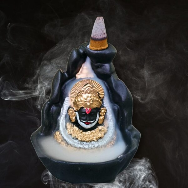 Khatu Shyam Ji Smoke Fountain Backflow Incense Holder with 10 Free Cones – Polyresin Waterfall Showpiece (Multicolor, 8x9x10 cm) - Image 4