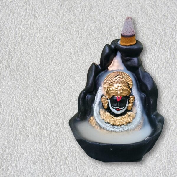 Khatu Shyam Ji Smoke Fountain Backflow Incense Holder with 10 Free Cones – Polyresin Waterfall Showpiece (Multicolor, 8x9x10 cm) - Image 2