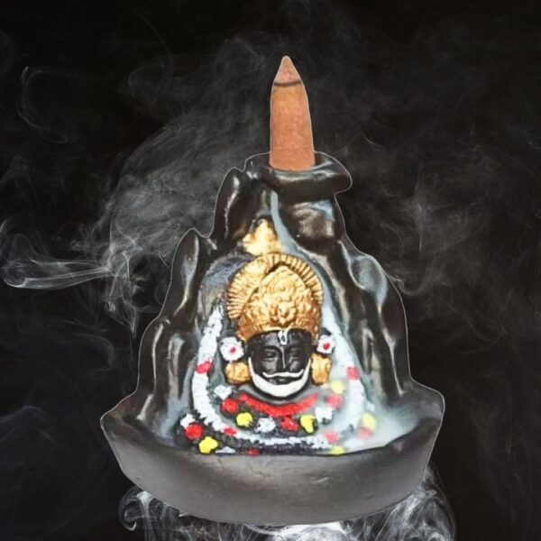 Khatu Shyam Ji Colorful Smoke Fountain Backflow Incense Holder with 10 Free Cones – Polyresin Waterfall Showpiece (Multicolor, 8x9x10 cm) - Image 4