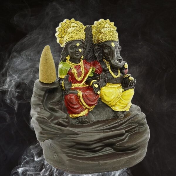 Polyresin Laxmi Ganesha Backflow Smoke Fountain with 10 Free Incense Sticks – Gold Showpiece (9x5x9.5 cm) - Image 5