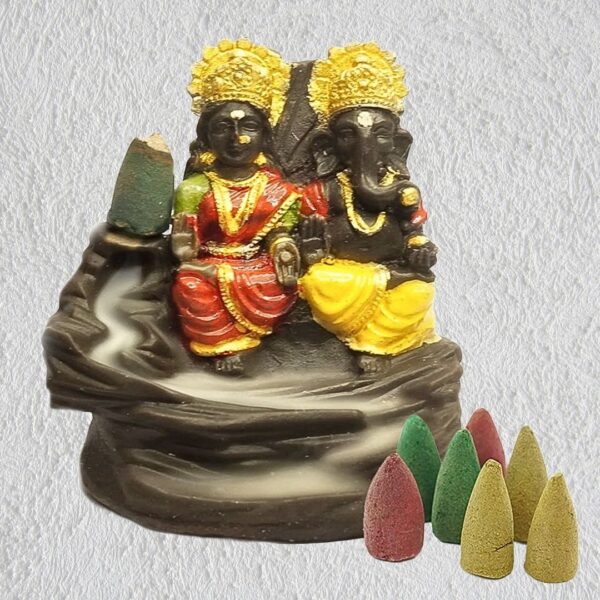 Polyresin Laxmi Ganesha Backflow Smoke Fountain with 10 Free Incense Sticks – Gold Showpiece (9x5x9.5 cm) - Image 4