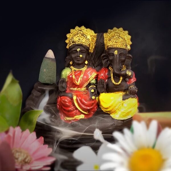 Polyresin Laxmi Ganesha Backflow Smoke Fountain with 10 Free Incense Sticks – Gold Showpiece (9x5x9.5 cm) - Image 3