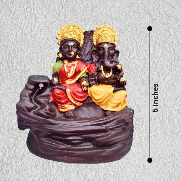 Polyresin Laxmi Ganesha Backflow Smoke Fountain with 10 Free Incense Sticks – Gold Showpiece (9x5x9.5 cm) - Image 2