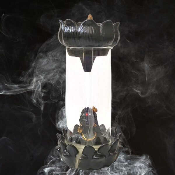 Ceramic Shiva Backflow Smoke Fountain Incense Burner with 10 Cones – Lord Shiva Dhoop Holder for Meditation & Home Decor (Black) - Image 5