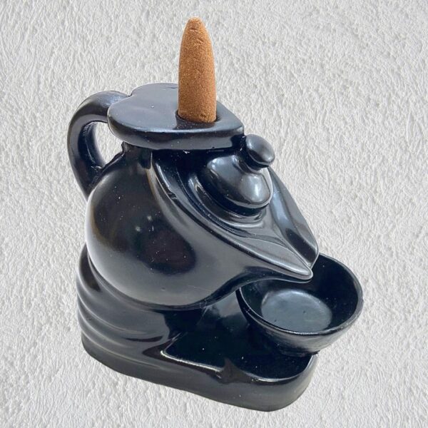 Tea Kettle & Cup Backflow Smoke Fountain Incense Holder with 10 Scented Cones – Polyresin Decorative Burner Showpiece (Black, 10.2x12.5x14 cm) - Image 2
