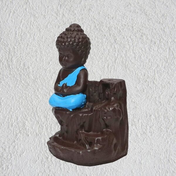 Buddha Monk Backflow Incense Burner with 10 Cones – Ceramic Smoke Waterfall Holder (Blue, Polyresin) - Image 3