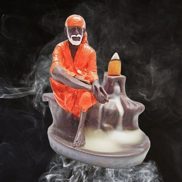 Sai Baba Smoke Backflow Incense Holder – Waterfall Effect Decorative Showpiece (12 cm, Orange Polyresin) - Image 4