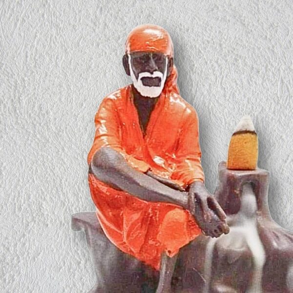 Sai Baba Smoke Backflow Incense Holder – Waterfall Effect Decorative Showpiece (12 cm, Orange Polyresin) - Image 3