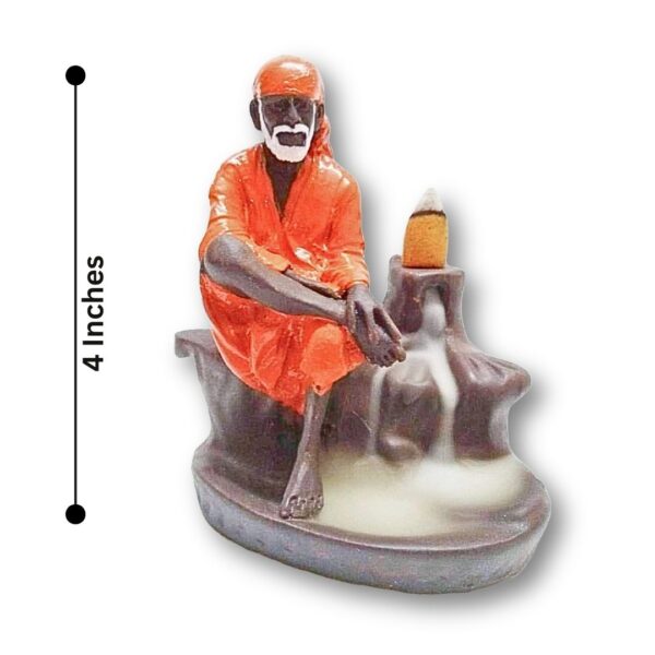 Sai Baba Smoke Backflow Incense Holder – Waterfall Effect Decorative Showpiece (12 cm, Orange Polyresin) - Image 2
