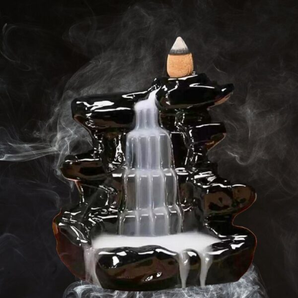 Smoke Fountain Backflow Incense Burner with 10 Free Scented Cones – Waterfall Smoke Jharna Holder for Home, Office & Meditation Decor – Black - Image 4