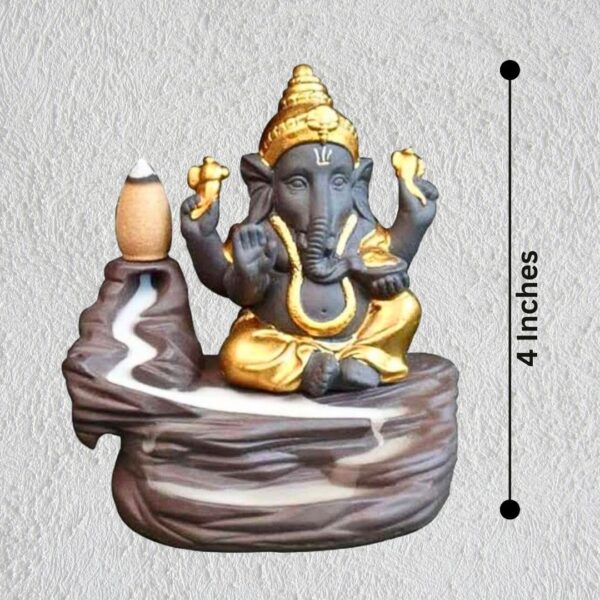 Meditating Ganesha Backflow Smoke Fountain Incense Holder – Golden Decorative Showpiece with 10 Free Scented Cones – Resin Idol for Home Décor & Gifts (10.8 cm) - Image 4