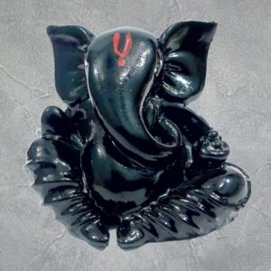 Matt Black Meditating Ganesha Idol for Car Dashboard, Home Decor & Gift – 2.6” PolyMarble Showpiece