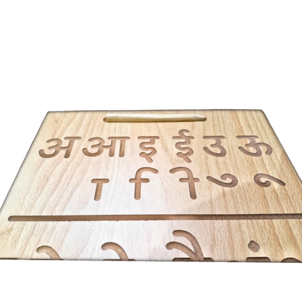 Wooden Alphabet Tracing Board for Kids – Reversible Hindi Varnmala - Image 3
