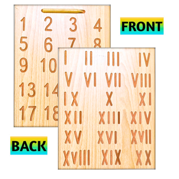 Wooden Alphabet Tracing Board for Kids – Reversible, Educational, Non-Toxic (Number & Roman Counting 1-20) - Image 2