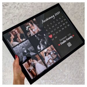 Personalized Photo Calendar Frame – Custom Wedding Anniversary Gift with Photos, Date Highlight & Family Name