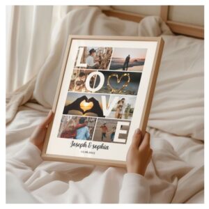 Personalized LOVE Photo Collage Frame with Couple Names & Date | Romantic Gift for Anniversary, Wedding, Valentine’s Day & Special Occasions